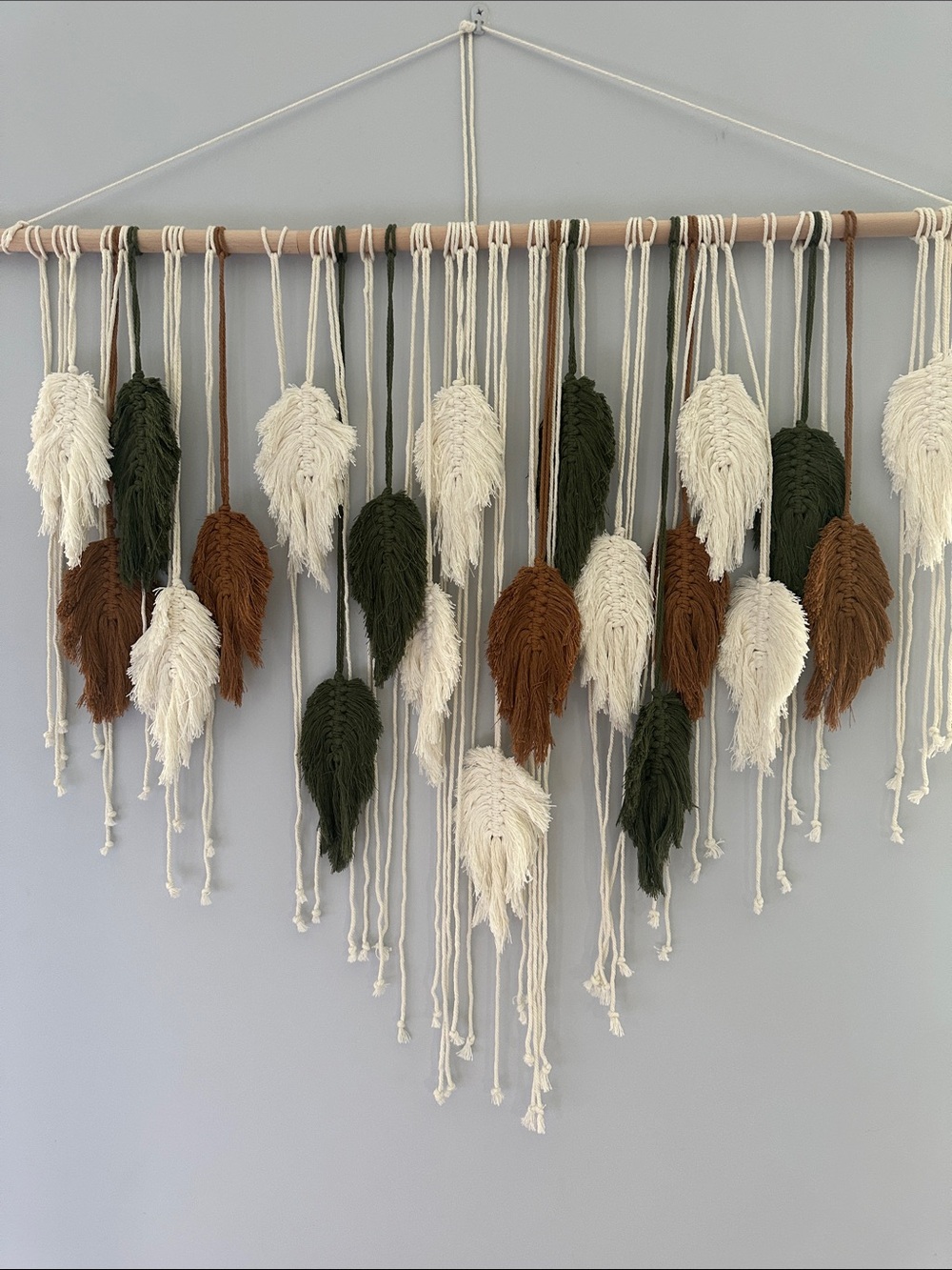 Boho Leaf Macramé Wall Hanging in Cream, Olive & Brown